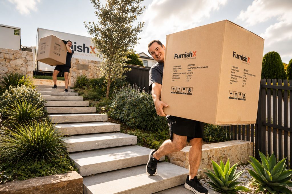 FurnishX team unpacking truck